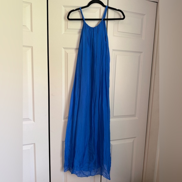NWOT Blue Silk Maxi Dress - Picture 2 of 4